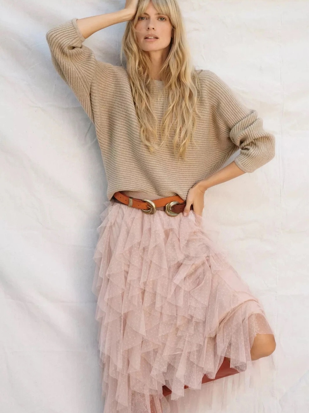 Anthropologie Kendall Sweater Kimono Cropped Ribbed Knit Beige Size Medium